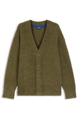 Oversized-fit cardigan with boucl&eacute; knit, Olive