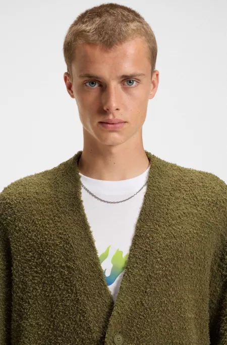 Oversized-fit cardigan with bouclé knit