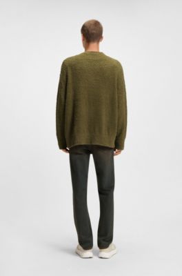 Oversized-fit cardigan with boucl&eacute; knit, Olive