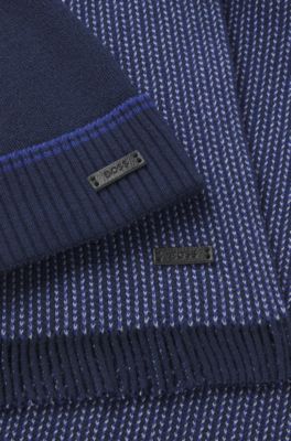 Knitted wool-cotton scarf and beanie hat gift set, Dark Blue