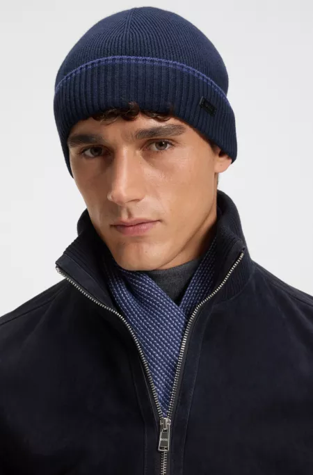 Knitted wool-cotton scarf and beanie hat gift set