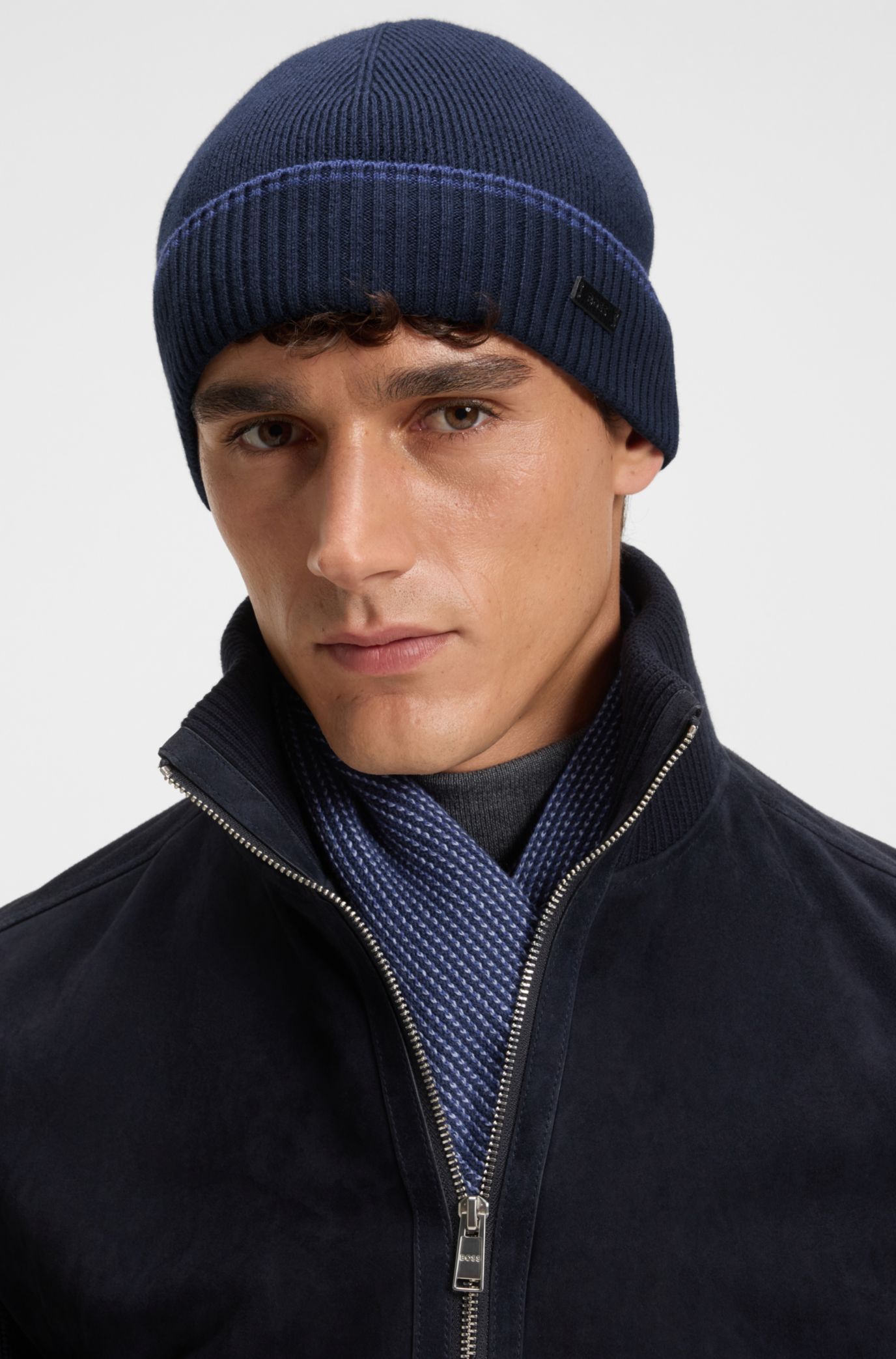 BOSS - ギフトセット ニットマフラー＆ビーニー ウール/コットン