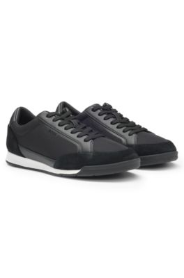 Low-top trainers with suede and faux leather, Black