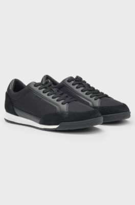 Low-top trainers with suede and faux leather, Black