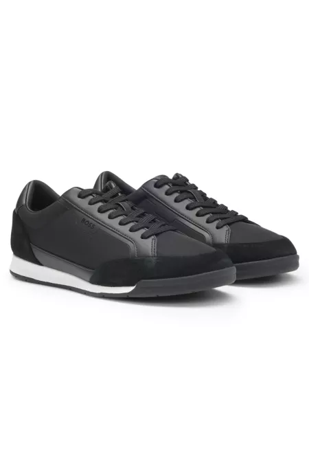 Low-top trainers with suede and faux leather