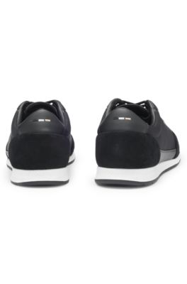 Low-top trainers with suede and faux leather, Black
