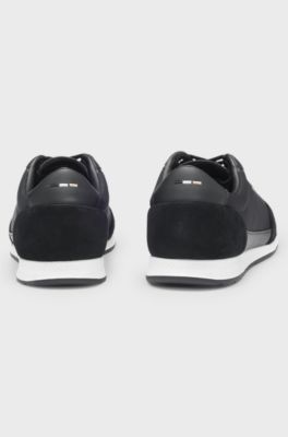 Low-top trainers with suede and faux leather, Black