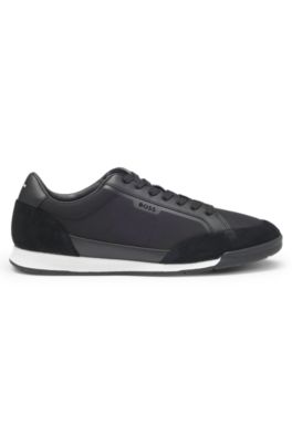 Low-top trainers with suede and faux leather, Black