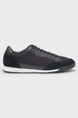 Low-top trainers with suede and faux leather, Black