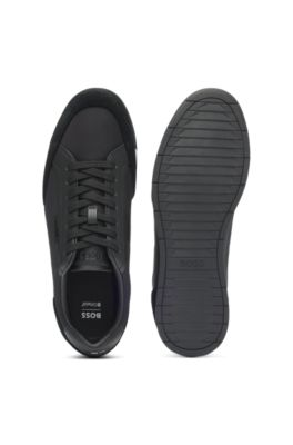 Low-top trainers with suede and faux leather, Black