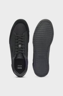 Low-top trainers with suede and faux leather, Black