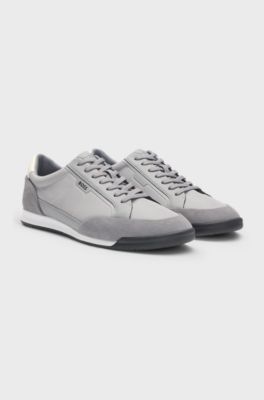 Low-top trainers with suede and faux leather, Grey