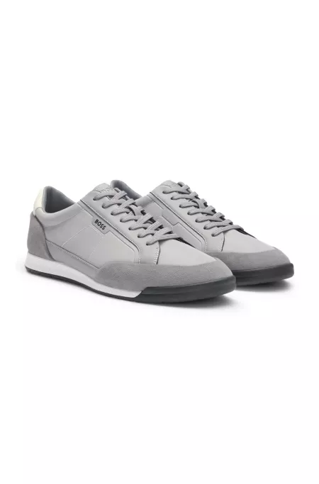 Low-top trainers with suede and faux leather
