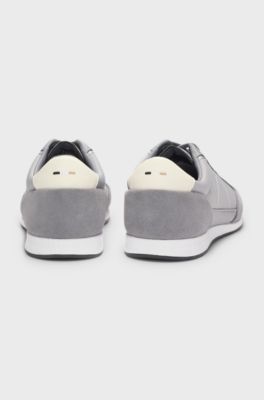 Low-top trainers with suede and faux leather, Grey