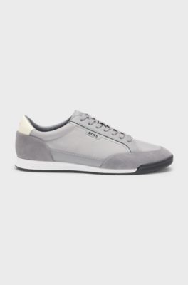 Low-top trainers with suede and faux leather, Grey