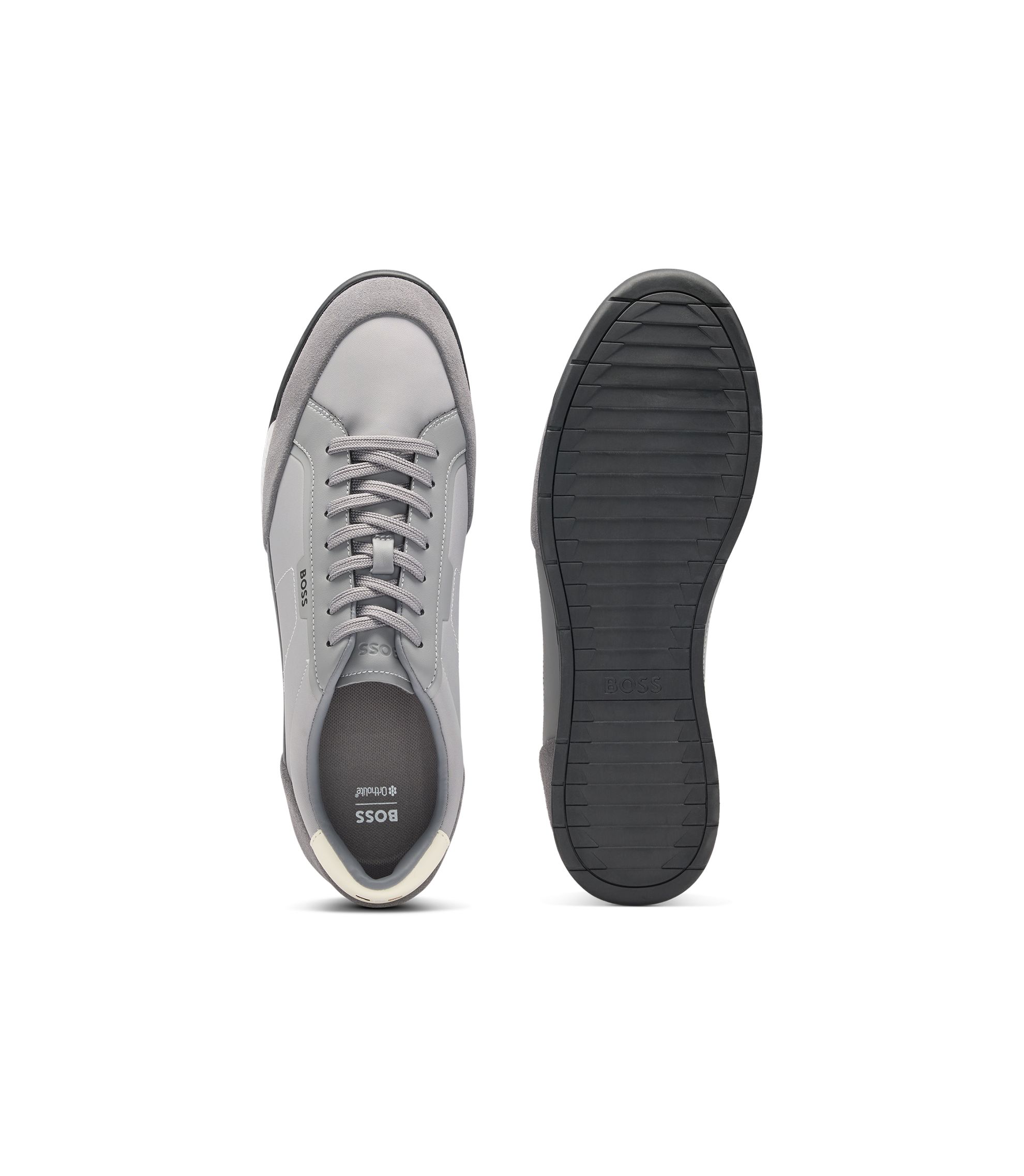 BOSS - Low-top trainers with suede and faux leather - Grey
