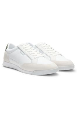Low-top trainers with suede and faux leather, White