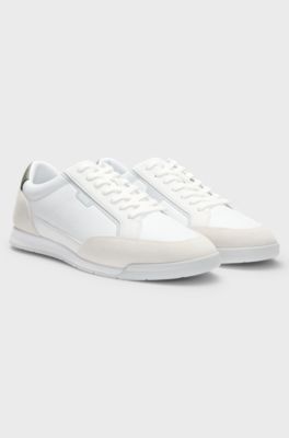 Low-top trainers with suede and faux leather, White