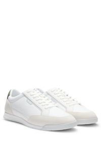 Low-top trainers with suede and faux leather, White