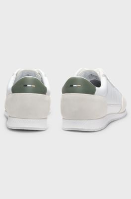 Low-top trainers with suede and faux leather, White