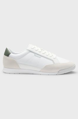 Low-top trainers with suede and faux leather, White