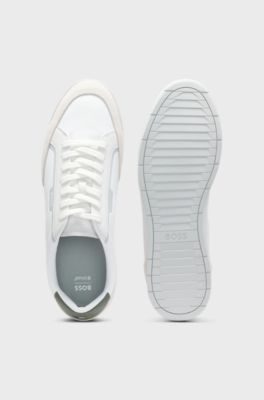 Low-top trainers with suede and faux leather, White