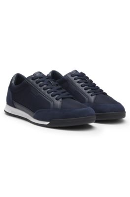 Low-top trainers with suede and faux leather, Dark Blue