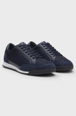 Low-top trainers with suede and faux leather, Dark Blue