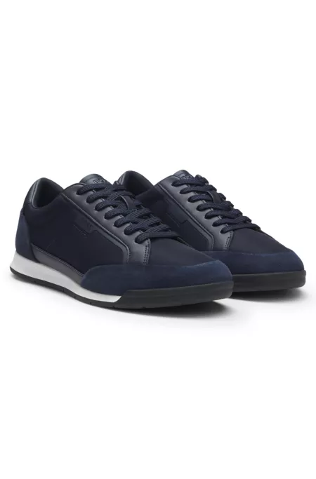 Low-top trainers with suede and faux leather