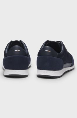 Low-top trainers with suede and faux leather, Dark Blue