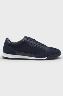Low-top trainers with suede and faux leather, Dark Blue