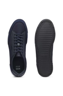 Low-top trainers with suede and faux leather, Dark Blue
