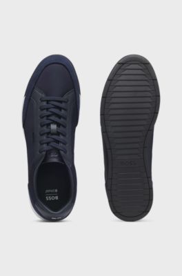 Low-top trainers with suede and faux leather, Dark Blue