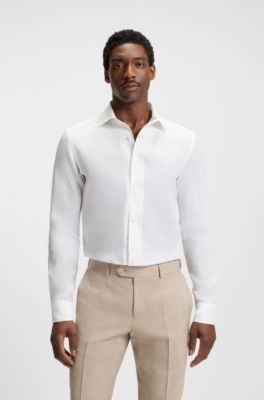 BECKHAM x BOSS regular-fit-shirt in linen, White