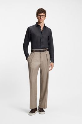 BECKHAM x BOSS regular-fit-shirt in linen, Dark Blue