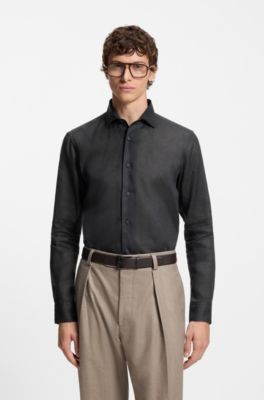 BECKHAM x BOSS regular-fit-shirt in linen, Dark Blue