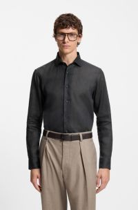 BECKHAM x BOSS regular-fit-shirt in linen, Dark Blue