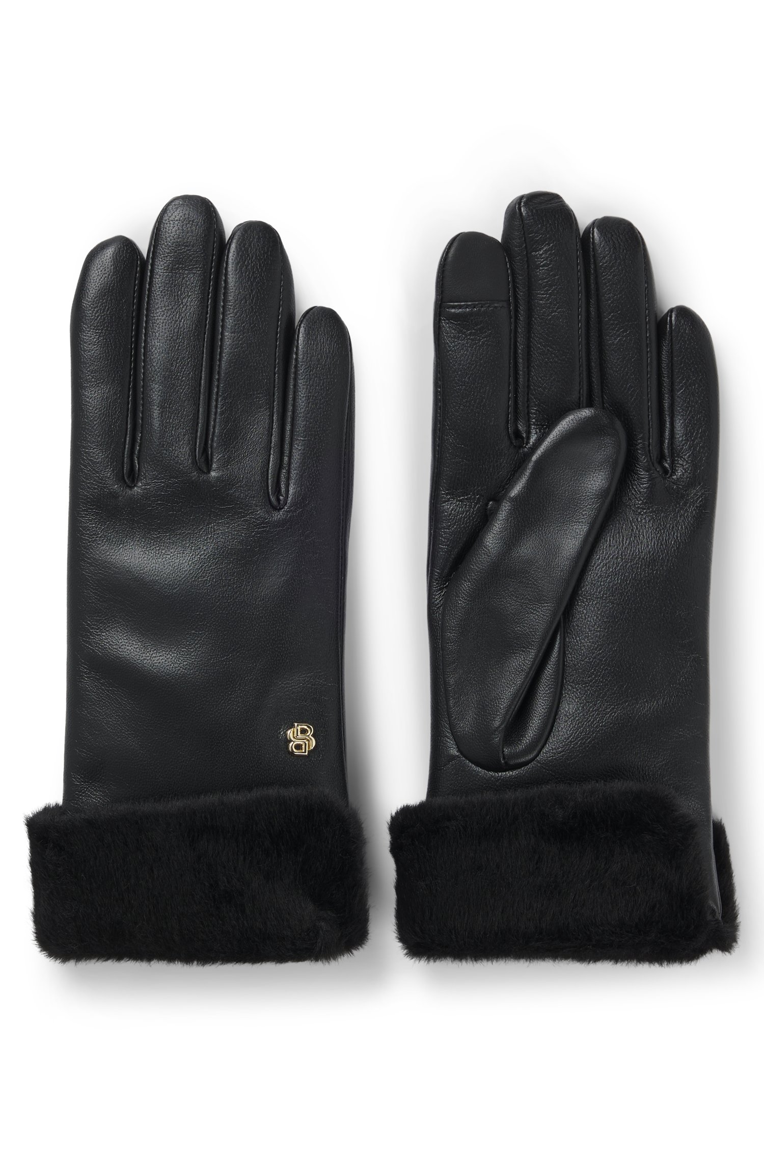 Boss Leather gloves with faux-fur turn-up cuffs handskar & vantar dam