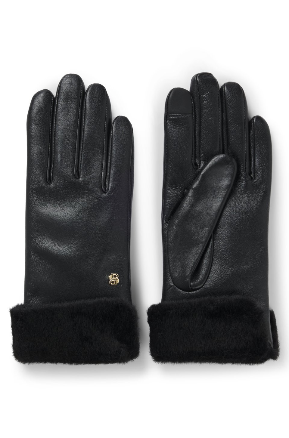 Leather gloves with faux-fur turn-up cuffs