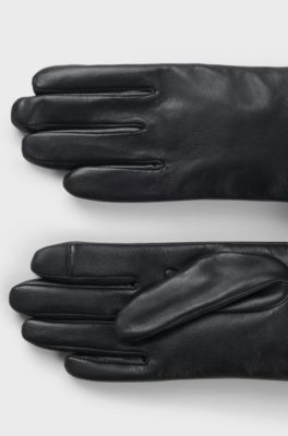 Leather gloves with faux-fur turn-up cuffs, Black