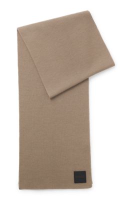 Wool-blend scarf with logo badge, Beige