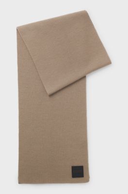 Wool-blend scarf with logo badge, Beige
