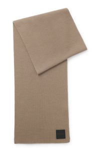 Écharpe en laine mélangée avec badge logoté, Beige