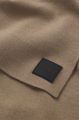 Wool-blend scarf with logo badge, Beige