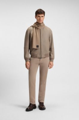 Wool-blend scarf with logo badge, Beige