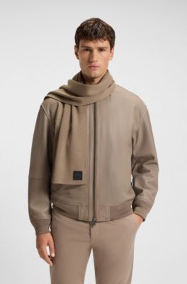 Wool-blend scarf with logo badge, Beige