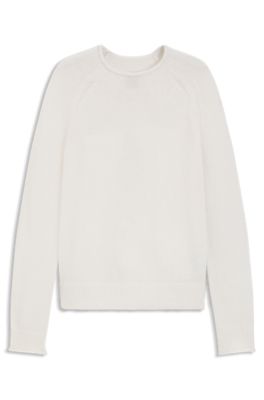 Wool-blend sweater with rolled collar and cuffs, White