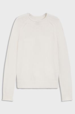 Wool-blend sweater with rolled collar and cuffs, Natural