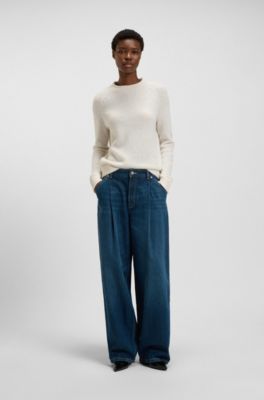 Wool-blend sweater with rolled collar and cuffs, White