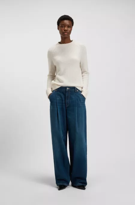Wool-blend sweater with rolled collar and cuffs